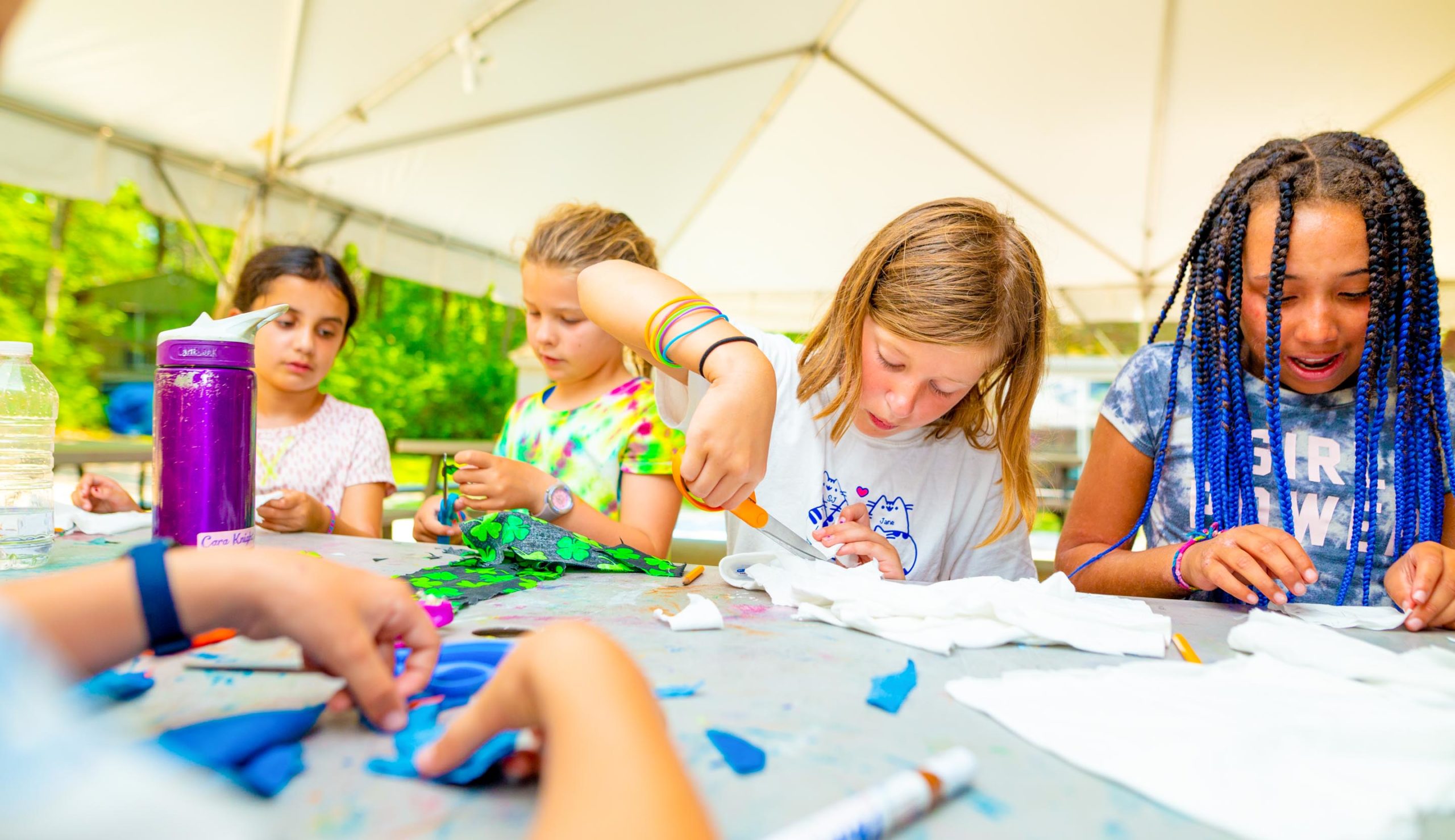 Campers doing crafts