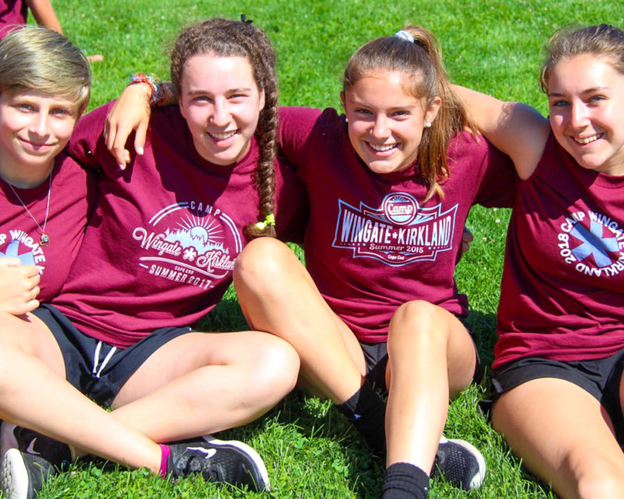 Soccer girls sitting together on a field