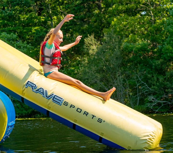 Camper sliding down the water slide