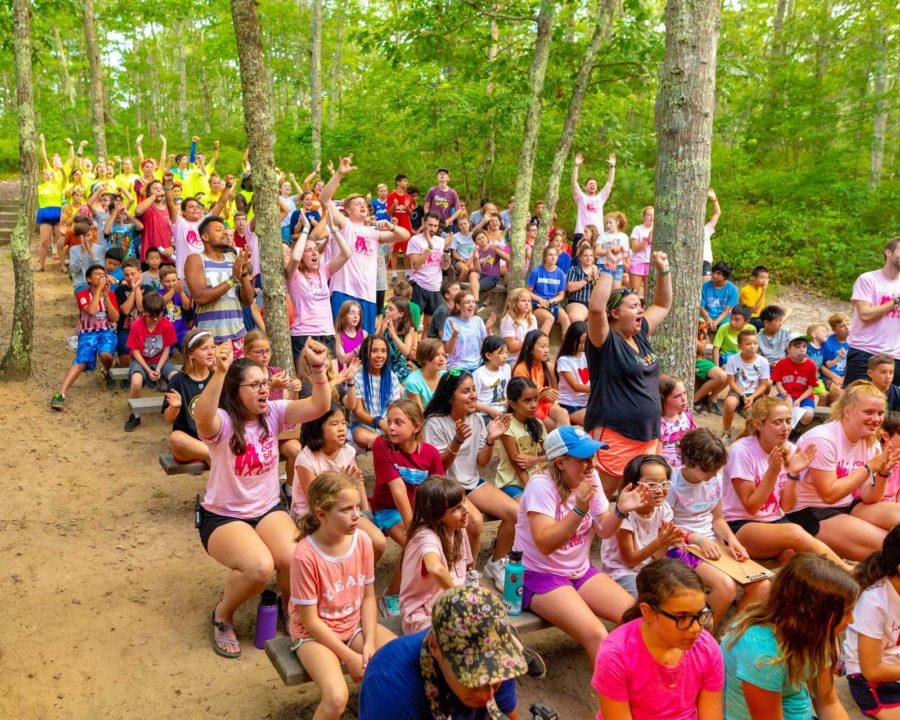 Campers having fun at morning meeting